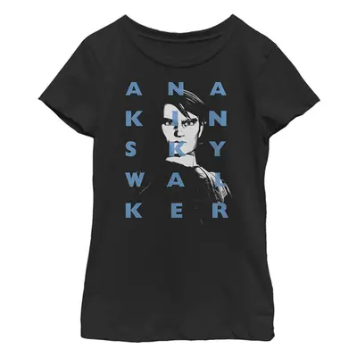 Star Wars Clone Wars Anakin Text Girl's Solid Crew Tee Black Medium