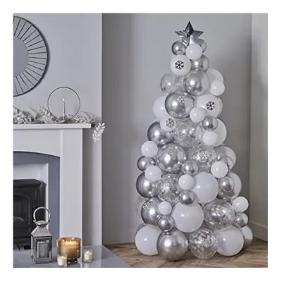 Christmas Tree Made of Latex Balloons in Silver & White with Confetti Ideal Alternative Christma