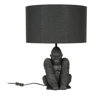 Modern Matt Black Sitting Gorilla Table Lamp with a Black Drum Shade - Complete with a 4w LED Go