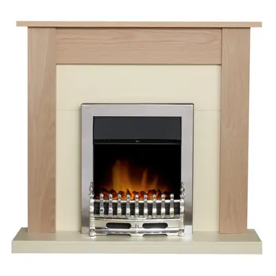 Adam Southwold Fireplace in Oak & Cream with Blenheim Electric Fire in Chrome, Inch