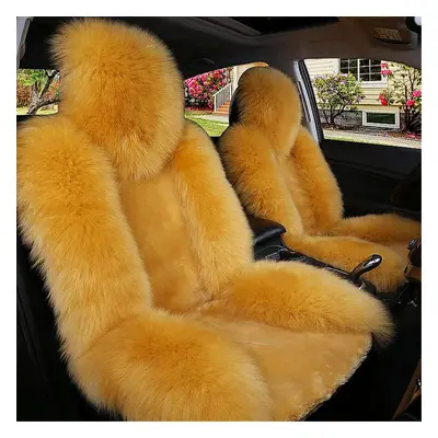 (Camel) Car Seat Cover Wool Warm Universal Sheepskin Fur Front Seat Cushion Covers Auto