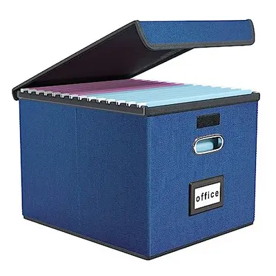 Finew Upgraded Portable File Organiser Box with Lid, Foldable Linen Hanging Filing Storage Boxes