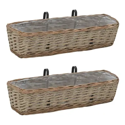 vidaXL 2x Balcony Planter Wicker with PE Lining 60cm Real Rattan Raised Bed