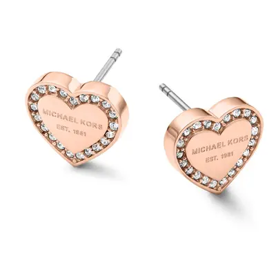 Michael Kors Stainless Steel and Pav Crystal Heart Stud Earrings for Women Color Rose Gold Model