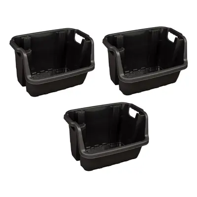 3x Heavy Duty Stacking Box Veg Recycling Storage Box Home Tool Black