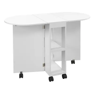 HOMCOM Folding Dining Table for Small Spaces with 2-tier Shelves White