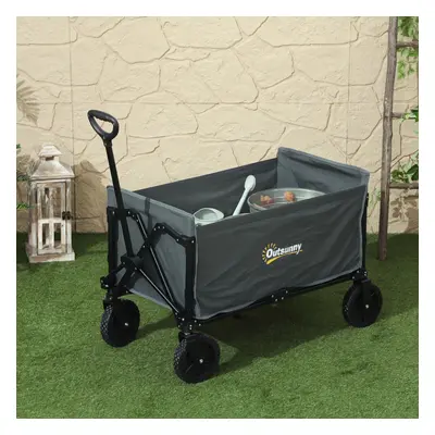 Outsunny 120L Folding Collapsible Wagon with Adjustable Handle, Grey