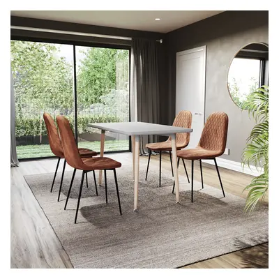 (Orange, 6) Luton Velvet Dining Chair Set Kitchen Room Home