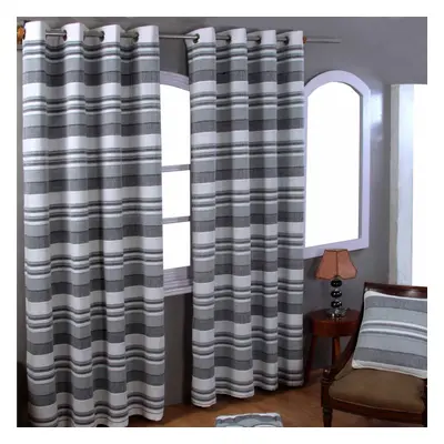 (W 167cm x Drop 228cm, Monochrome) Cotton Morocco Striped Curtains