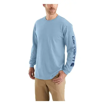 Carhartt Men's Big Loose Fit Heavyweight Long Logo Sleeve Graphic T-Shirt Alpine Blue Heather X-