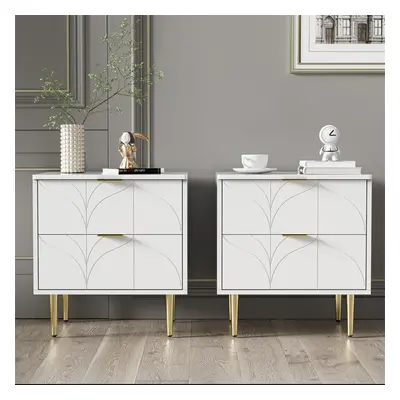 Set of Bedside Tables with Drawers, Gold-plated Feet and Buttons