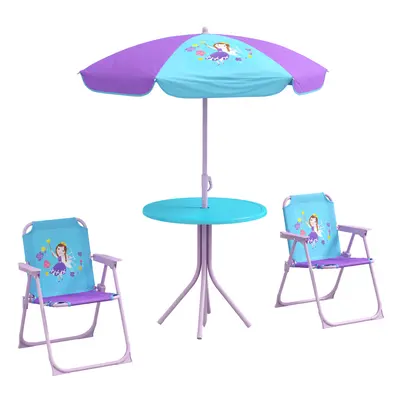 Outsunny Kids Bistro Table and Chair Set w/ Fairy Theme, Adjustable Parasol