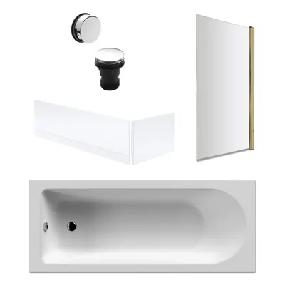 Round Single Ended Bath, Brushed Brass Screen, Panels, Chrome Waste - 1700x700mm