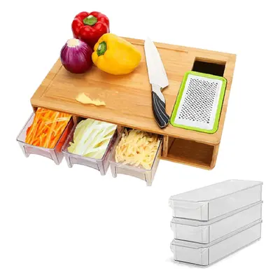 MantraRaj Bamboo Chopping Board with Containers Storage Drawer Trays with lids and Style of Grat