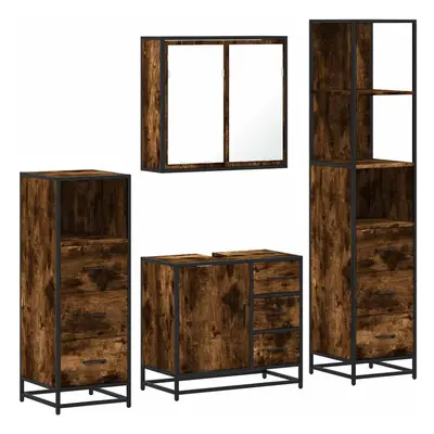 (smoked oak) vidaXL 4ÃÂ Piece Bathroom Furniture SetÃÂ Brown Oak Engineered Wood