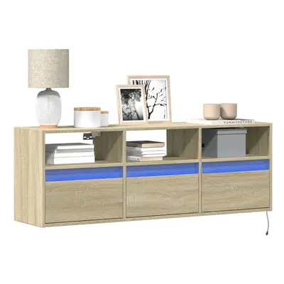 vidaXL TV Wall Cabinet with LED Lights Floating Cabinet TV Unit Sonoma Oak