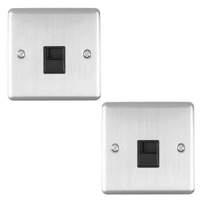 2 PACK BT Master Telephone Socket SATIN STEEL & Black PSTN Line Wall Plate