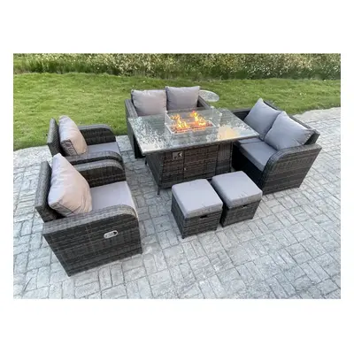 Fimous Outdoor Rattan Garden Furniture High Back Sofa Set Fire Pit Dining Table Seater