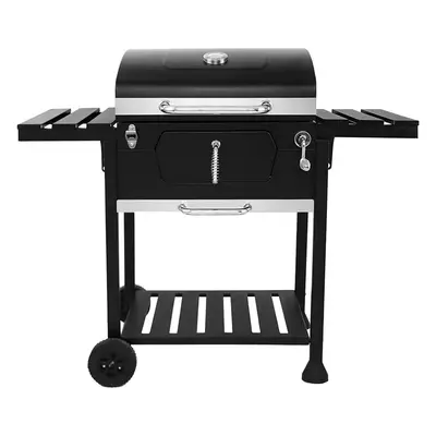 Black Charcoal Grill BBQ Trolley Wheels Arm Garden Smoker Shelf Side