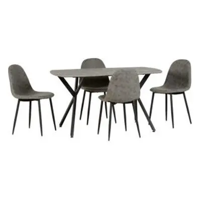 Athens Rectangular MDF/Metal Dining Set Concrete Effect/Black/Grey