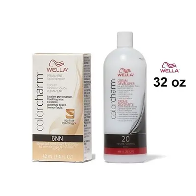 (6NN + Dev (Vol.20) 32oz) Wella 6NN Intense Dark Blonde Color Charm Permanent Liquid Haircolor