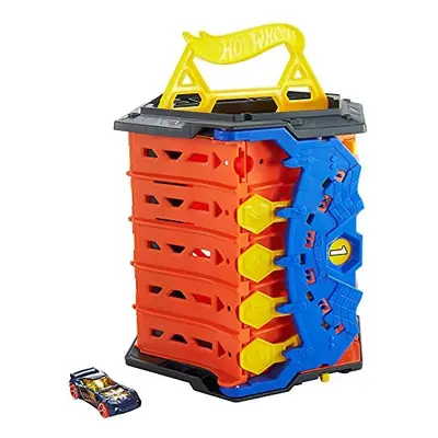 Hot Wheels Roll Out Raceway Track, Storage Bucket Unrolls into 5-Lane Racetrack for Multi-Car Pl