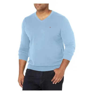 Tommy Hilfiger mens Cotton V Neck Sweater Medium Chambray Small US