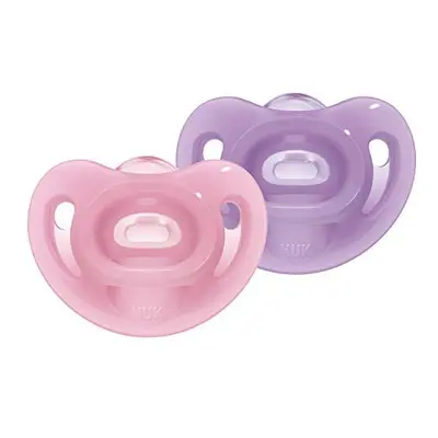 NUK Sensitive Dummy, Months, 100% Silicone for Delicate Skin, BPA-Free, Purple & Pink, Pack of