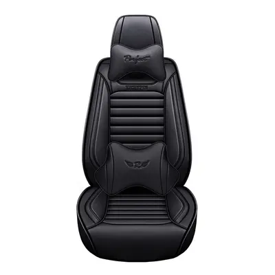 (Black) PU Car Seat Cover Cushions with Headrest Automobile Universal Protective Mat Cushion Fro