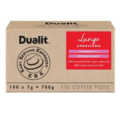 Dualit Lungo ESE Coffee Pods |100 Pack | x | Servings of Premium Ground Caffeinated Coffee in Ea