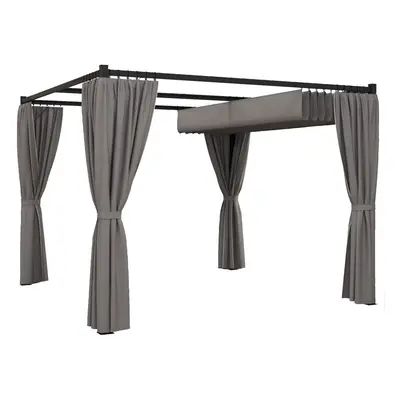 Outsunny x 3(m) Pergola with Retractable Roof and Curtains, Light Grey