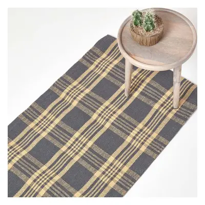 (66 x cm, Grey & Yellow) Tartan Check Non-Slip 100% Wool Rug