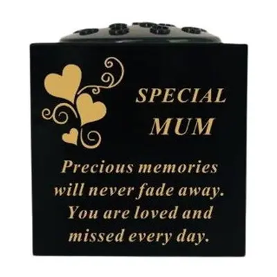 Graveside Memorial Rose Bowl Plastic Black & Gold Remembrance-Mum