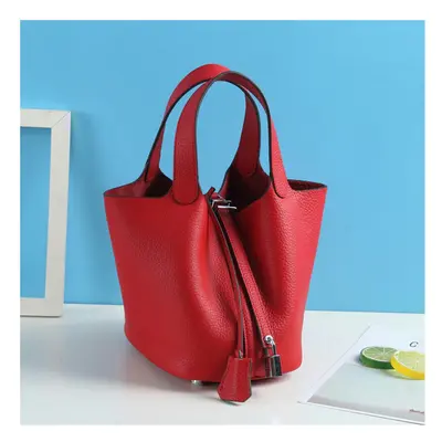 (Big red (head layer cowhide), large) New Litchi Pattern Casual Dish, Bag Leather, Fashion Versa