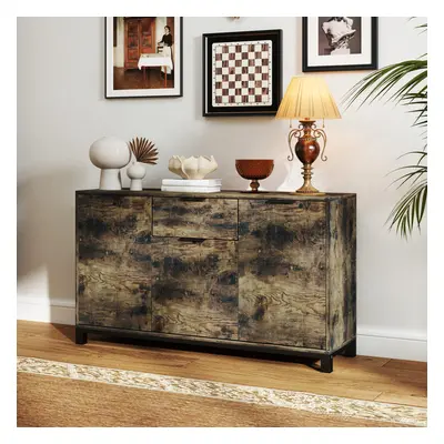 HOMCOM Sideboard, Industrial Storage Cabinet for Living Room, Rustic Brown