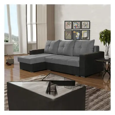 (Grey, Left Corner) Scotia Fabric Ottoman Storage Corner Sofa Bed