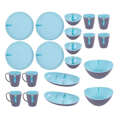 20pc Full Two Tone Plastic Dinner Set Reusable Camping Summer Party BBQ Plate Bowl Cups Picnic C