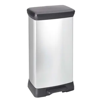 Curver Deco Pedal Bin 50L Silver Home Rubbish Dustbin Trash Can Container