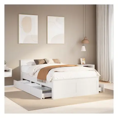 vidaXL Bed Frame without Mattress Bed&Headboard White Double Solid Wood Pine