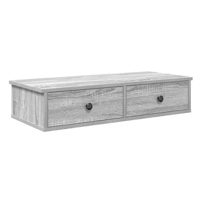 (grey sonoma, x x cm) vidaXL Wall Shelf with Drawers White 60x25x15 cm Engineered Wood