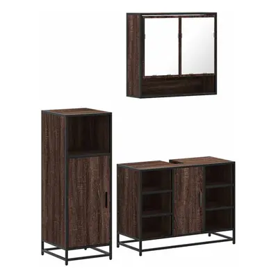 (brown oak) vidaXL Piece Bathroom Furniture Set Black Engineered Wood bathroom cabinet