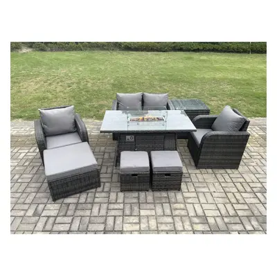 Fimous Rattan Garden Furniture Set Outdoor Patio Gas Fire Pit Dining Table and Chairs with Love 