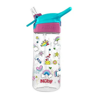 Nuby Push Button Flip-it Soft Spout Tritan Water Bottle, Pink Unicorns, Oz