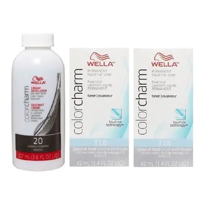 (T18+T18+Dev (Vol. 20) 3.6oz) Wella T18 Lightest Ash Blonde Hair Toner