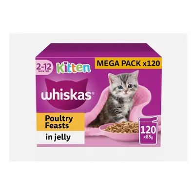 120 x 85g Whiskas 2-12mths Cat Pouches Poultry Feasts in Jelly