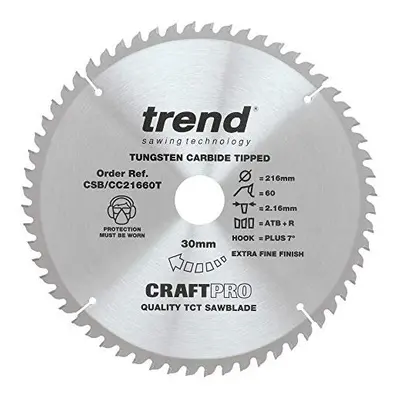 CraftPro Positive Hook Cross-Cutting TCT Circular Saw Blade, 216mm x Teeth x 30mm Bore, Tungsten