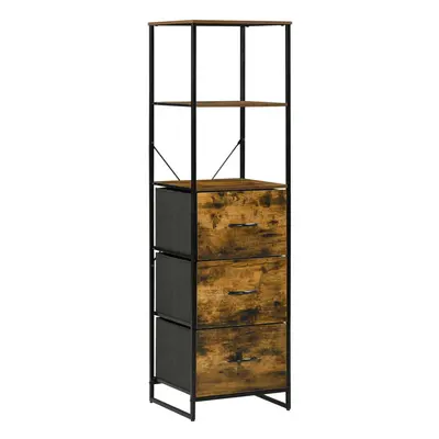 HOMCOM Industrial Storage Cabinet with Shelves Fabric Drawers Rustic Brown