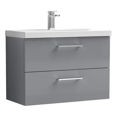 Wall Hung Drawer Vanity Unit & Mid-Edge Ceramic Basin, Satin Grey, 800mm