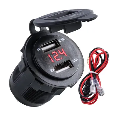 (Red) 12V-24V 3.1A Dual USB Charger Socket Adapter Voltage Voltmeter for Motorcycle Car Boat Mar