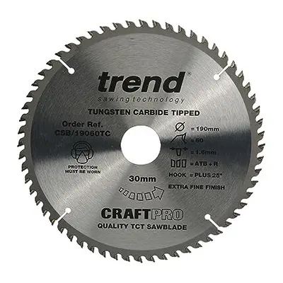 CraftPro TCT Cordless Thin Kerf Combination Sawblade for Wood, 190mm Diameter, 30mm Bore, Teeth,